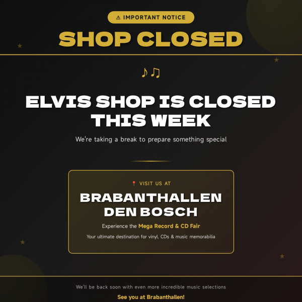 Deze week is onze shop gesloten ivm de Mega Platen & CD beurs in de Brabanthallen in Den Bosch