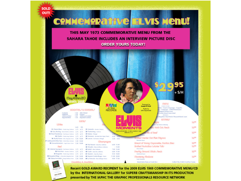 Elvis Presley - Menu Sahara Tahoe - repro + CD