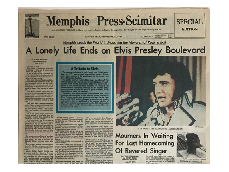 Elvis Presley - Memphis Press-Scimitar - Newspaper